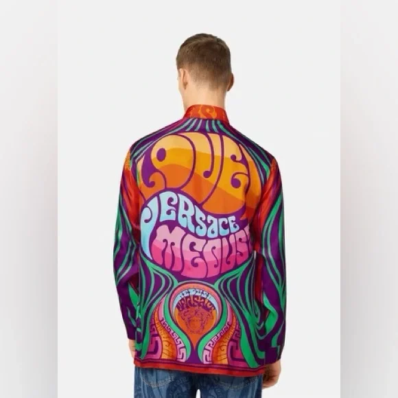 Versace Medusa Music Long Sleeve Button-Up Silk Shirt - Picture 2 of 12